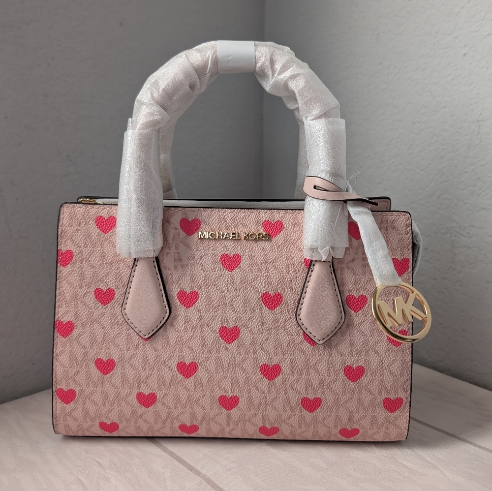 NWT Michael Kors Sheila Small Embellished Signature Logo Satchel  Powder Blush